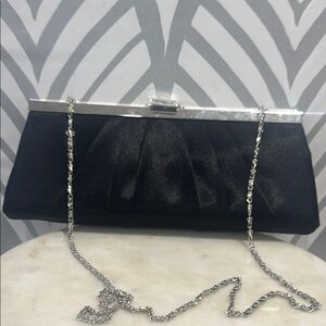 Gunne Sax by Jessica Mclintick Elegant Black Clutch Bag with Silver Chain